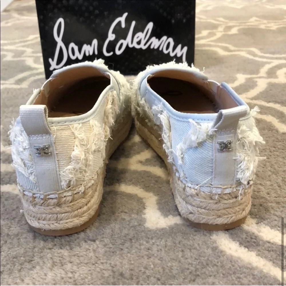 Sam Edelman White Frayed Canvas Espadrille Slip-Ons